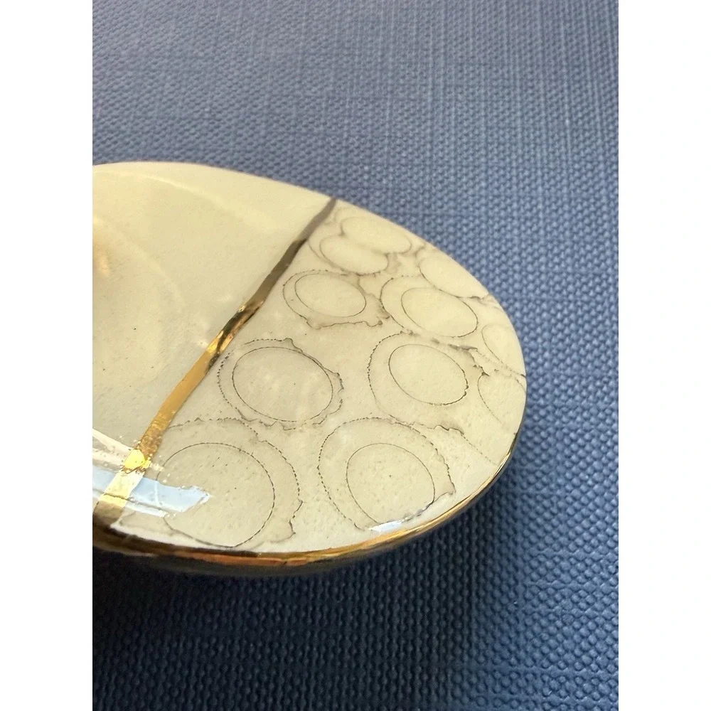 Vintage Mid Century Abstract Modernist Round Enamel on Fiber Brooch Pin